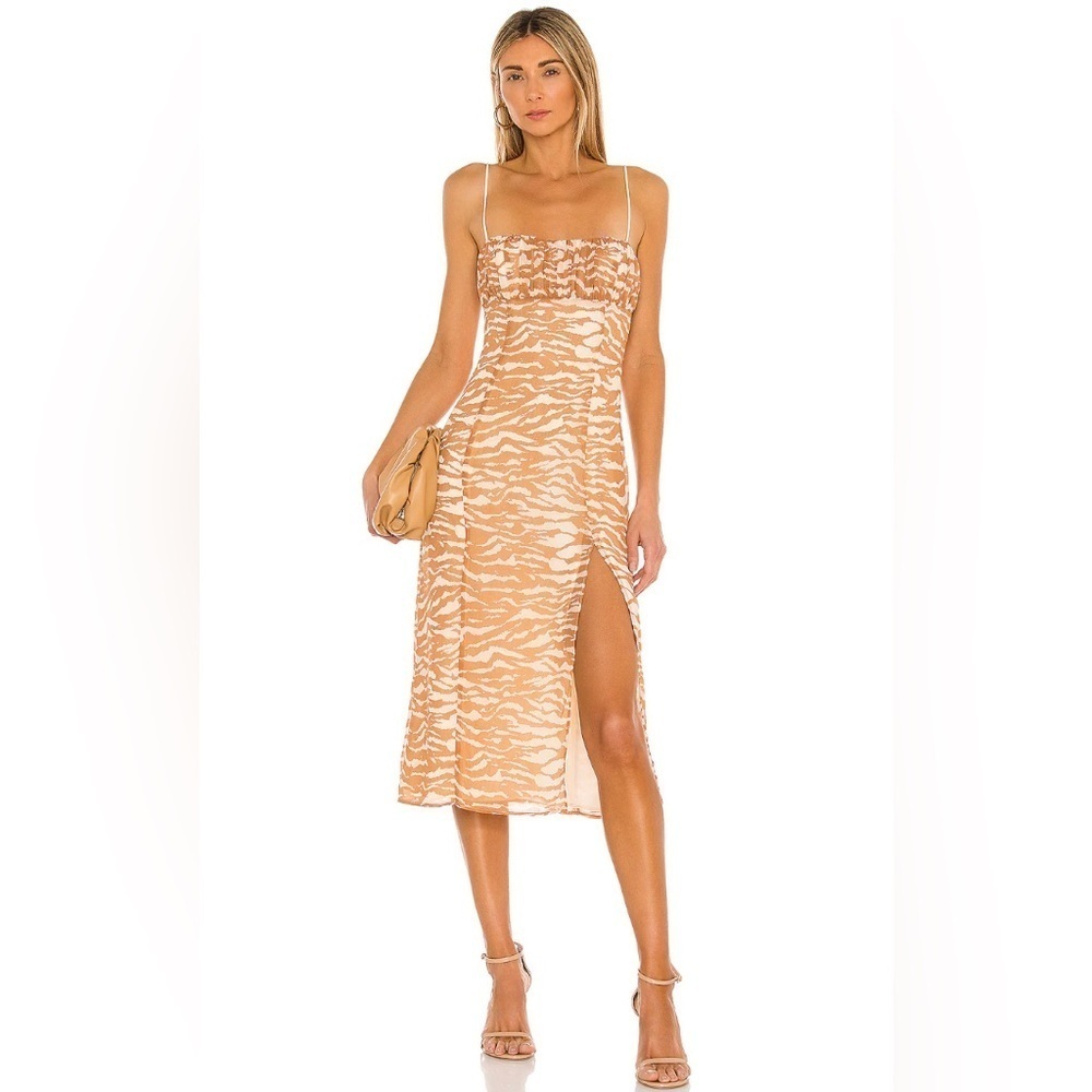 Camila Coelho Dress Women’s Medium Bailee Midi Brown Zebra Revolve